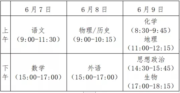 河北2021高考時間及具體安排