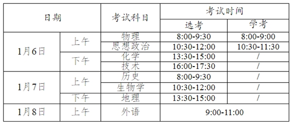 2023年浙江高中各科會考時間安排一覽表