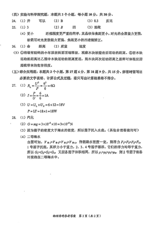 2023年貴陽(yáng)市中考物理試卷真題及答案
