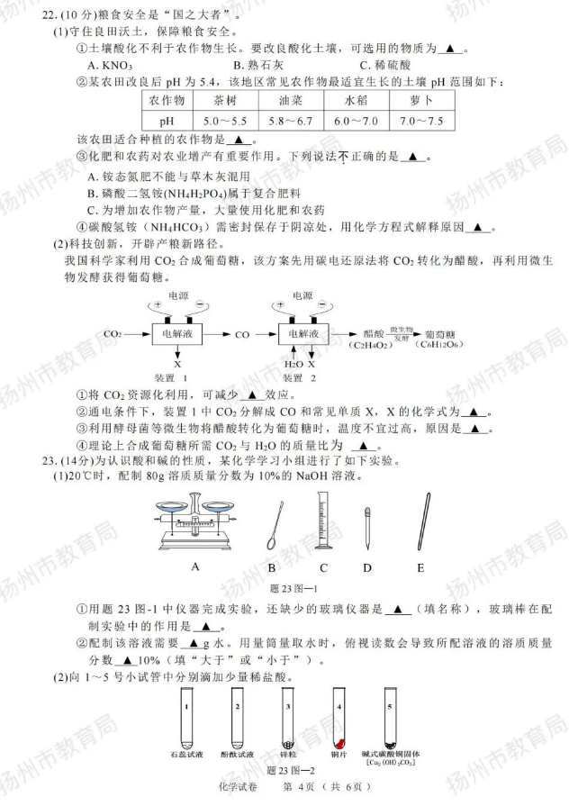 2023年揚州市中考化學試卷真題及答案