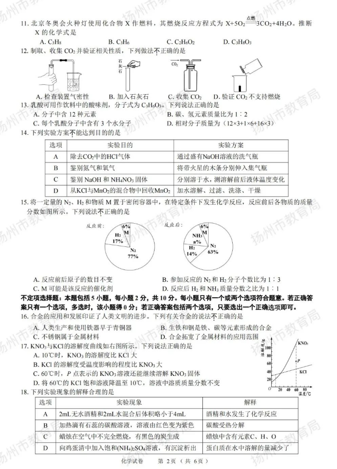 2023年揚州市中考化學試卷真題及答案