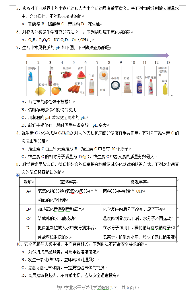 2023年淄博市中考化學試卷真題及答案