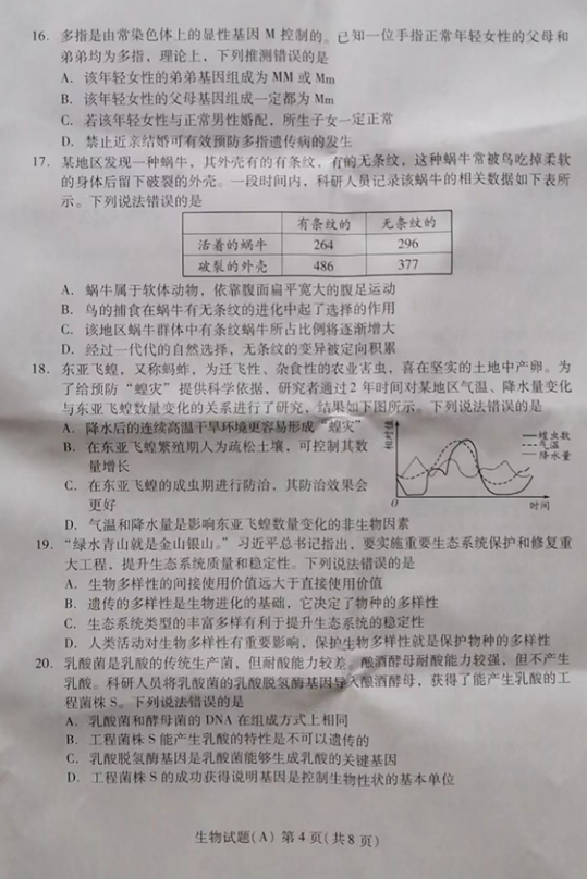 2023年濰坊市中考生物試卷真題及答案