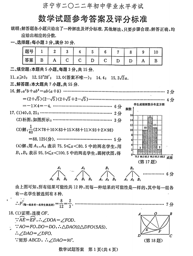 2023年濟(jì)寧市中考數(shù)學(xué)試卷真題及答案