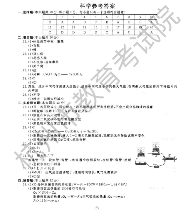 2023年杭州市中考科學(xué)試卷真題及答案