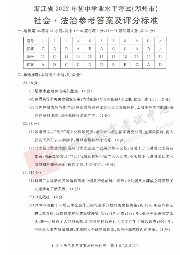 2023年湖州市中考社會(huì)試卷真題及答案