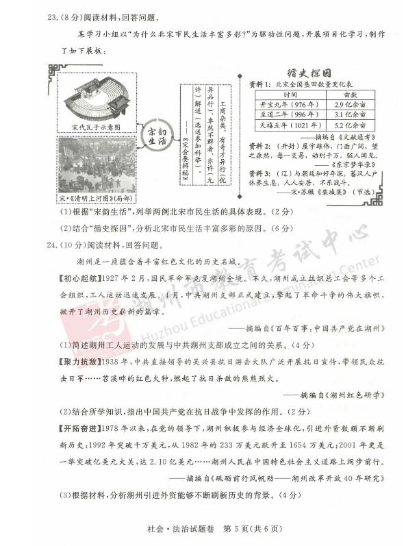 2023年湖州市中考社會(huì)試卷真題及答案