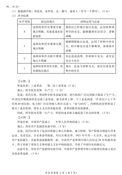 2023年樂山市中考?xì)v史試卷真題及答案