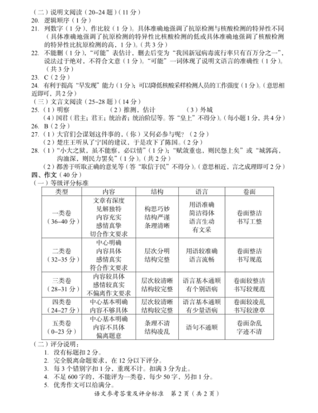 2023年廣安市中考語(yǔ)文試卷真題及答案