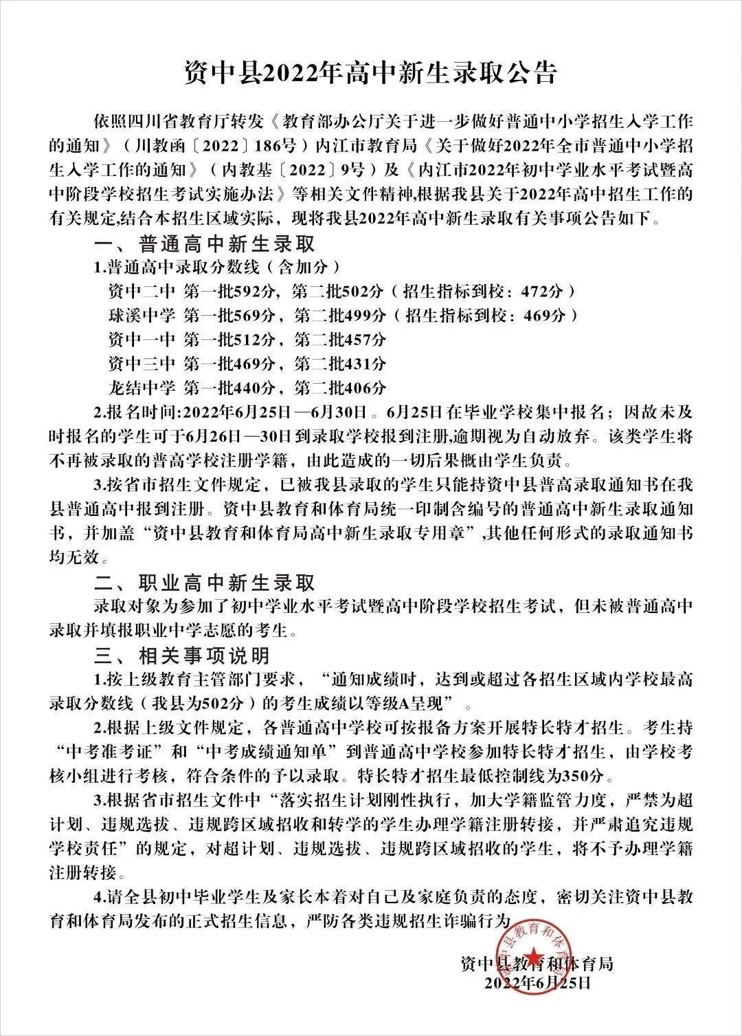 2022年內(nèi)江中考錄取分數(shù)線,內(nèi)江市各高中錄取分數(shù)線一覽表