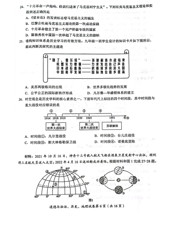 2023年達州市中考歷史真題及答案