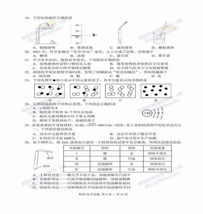 2023年宜昌市中考化學真題及答案