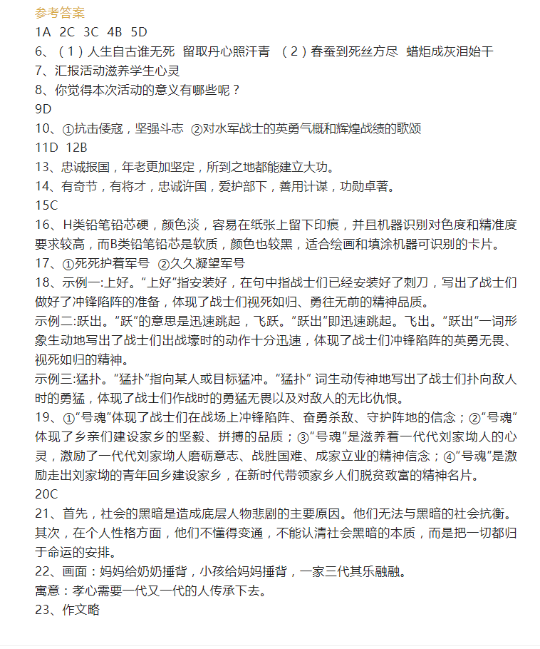 2023年長(zhǎng)沙市中考語(yǔ)文試卷真題及答案