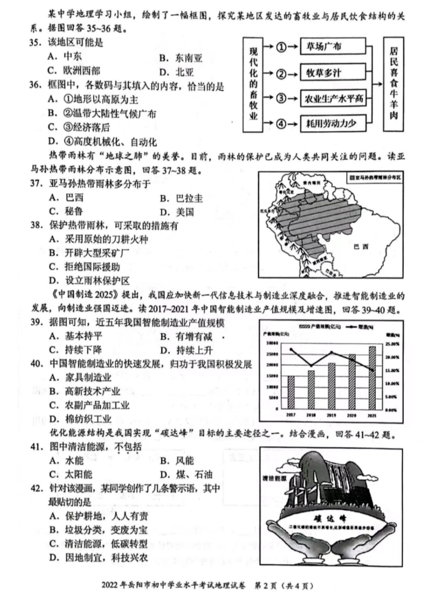 2023年岳陽市中考地理試卷真題及答案