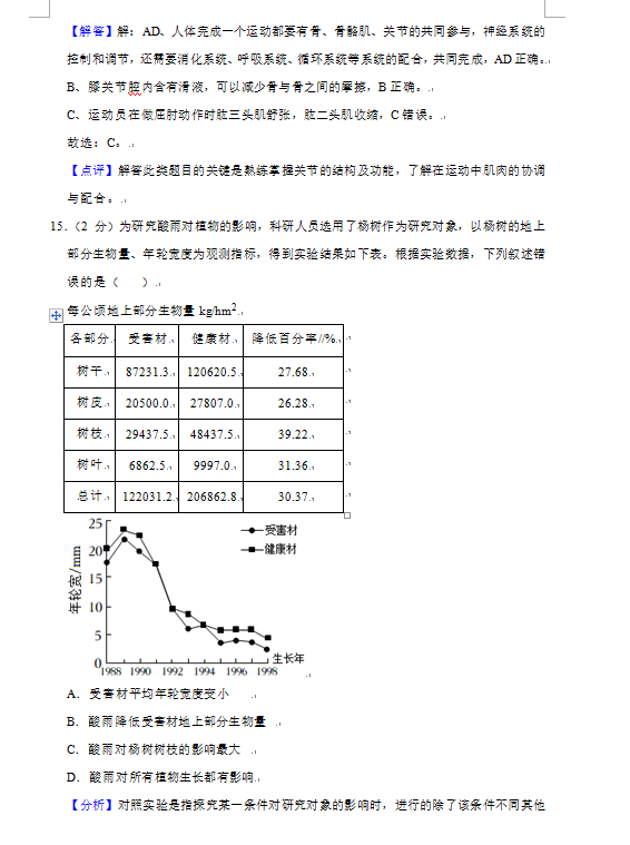 2023年益陽市中考生物試卷真題及答案