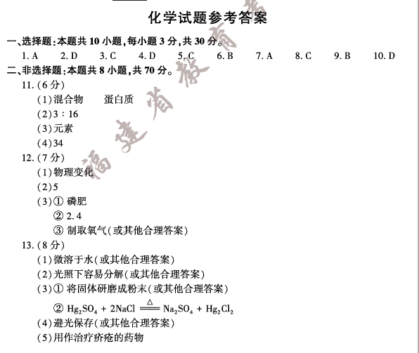 2023年福建中考化學試卷真題及答案
