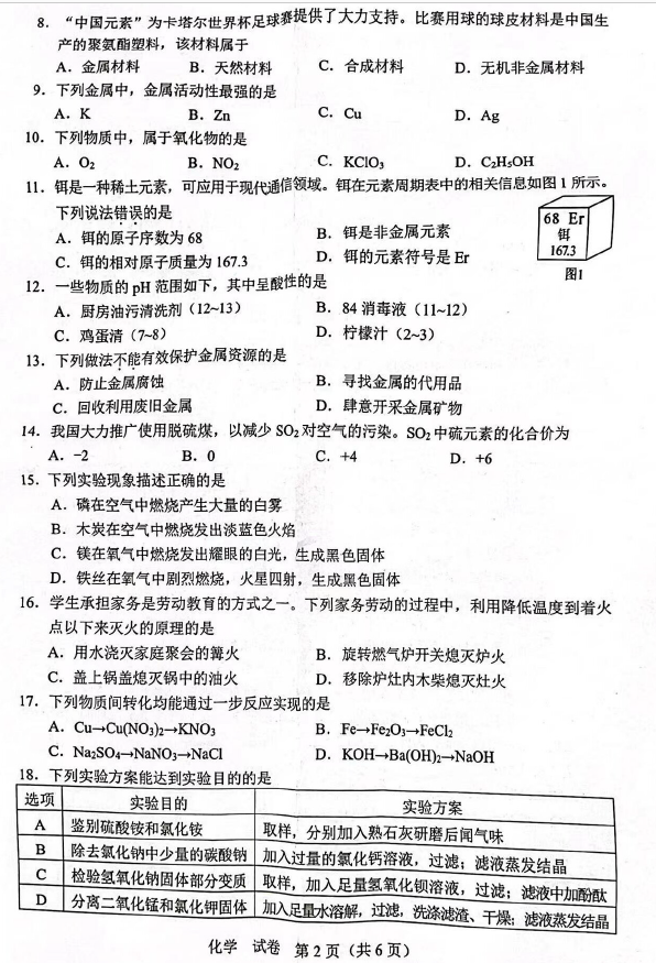 2023年玉林中考化學(xué)試卷真題及答案