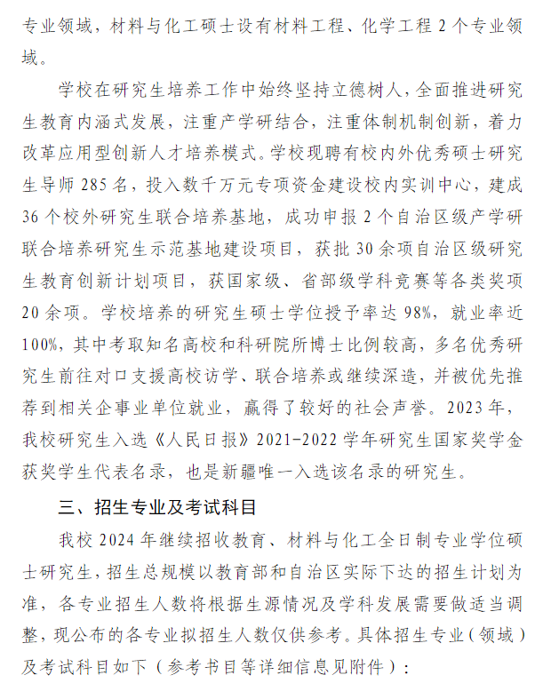 2024年昌吉學(xué)院研究生招生簡章及各專業(yè)招生計劃人數(shù)