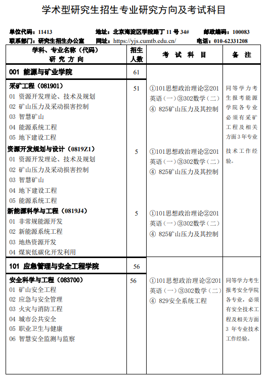 2024年中國(guó)礦業(yè)大學(xué)(北京)研究生招生簡(jiǎn)章及各專(zhuān)業(yè)招生計(jì)劃人數(shù)