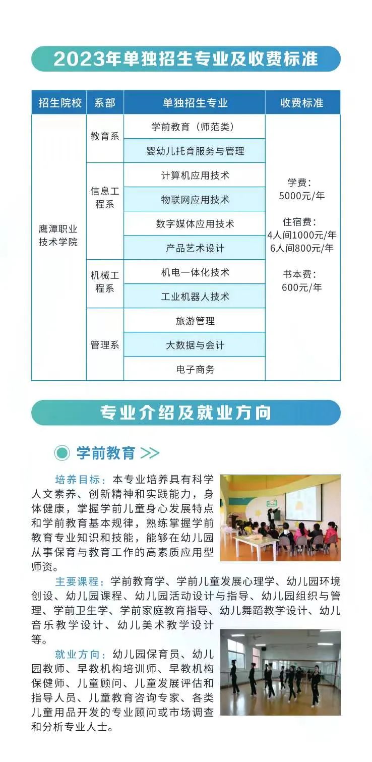 鷹潭職業(yè)技術學院單招專業(yè)一覽表