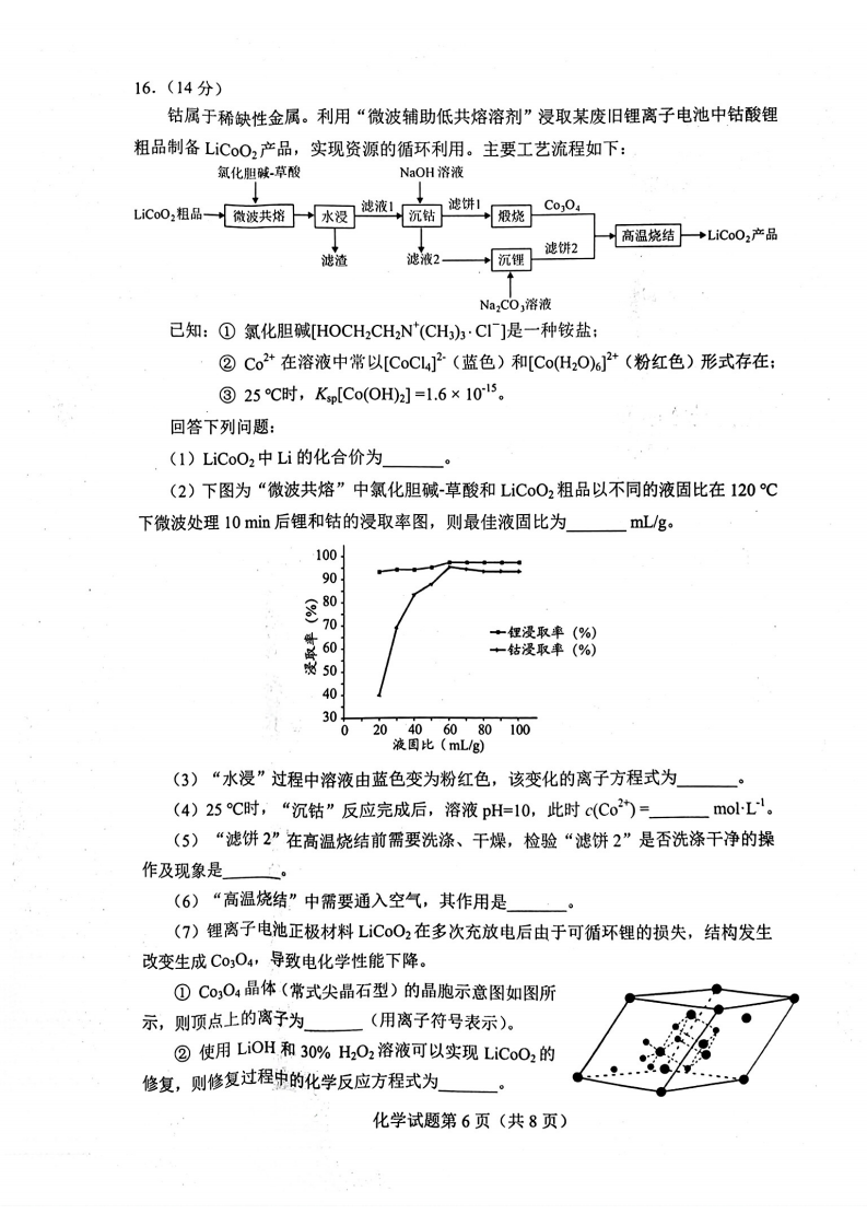 2024年九省聯(lián)考化學(xué)試卷及答案解析