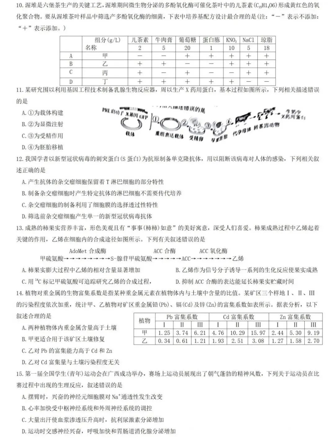 新高考2024九省聯(lián)考廣西生物試卷及答案解析