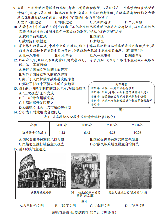 2024年江西中考?xì)v史試卷真題及答案解析