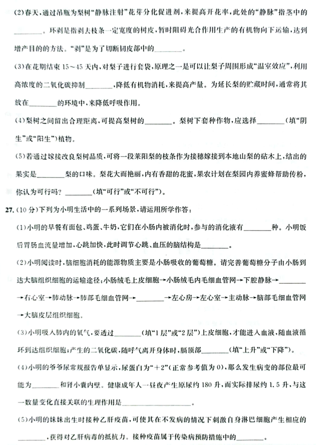 2024年濟寧中考生物試卷真題及答案解析