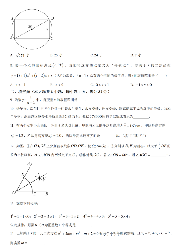 2024年岳陽中考數(shù)學試卷真題及答案解析