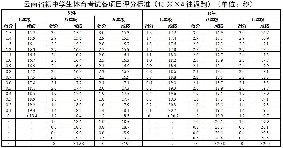 2025年云南省中考體育考試項目及評分標(biāo)準(zhǔn)(最新)