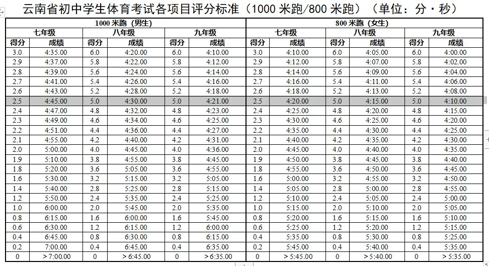 2025年云南省中考體育考試項目及評分標(biāo)準(zhǔn)(最新)