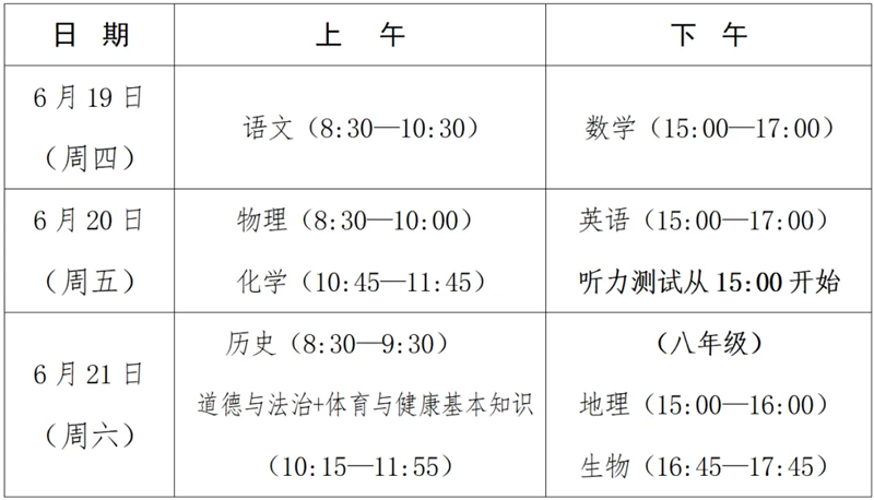 2025年廈門中考時(shí)間幾月幾號(hào),各科目具體時(shí)間安排表
