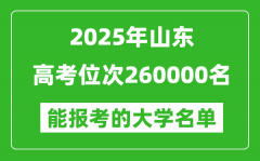 2025山東高考位次260000名能報考什么大學(xué)？附能上大學(xué)名單